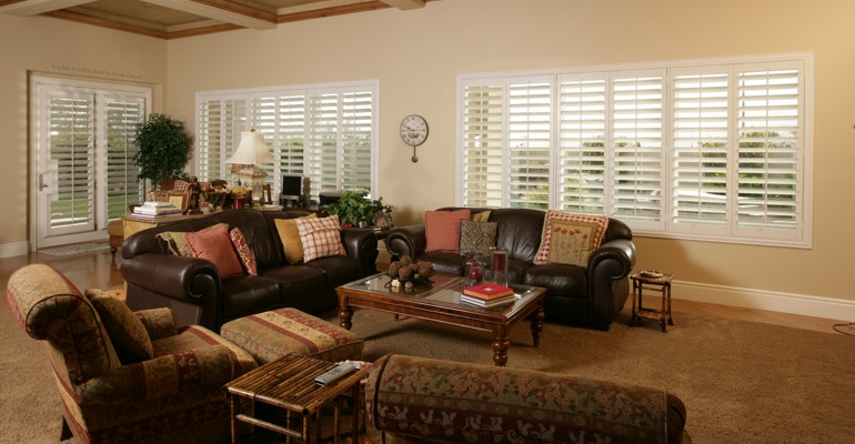 Shutters allow you to let in as much light as you want. Jacksonville basement with white shutters.